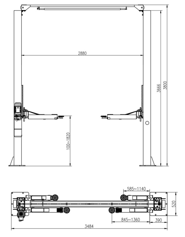 THINKCAR TVL 340s двухстоечный подъемник односторонняя ручная разблокировка